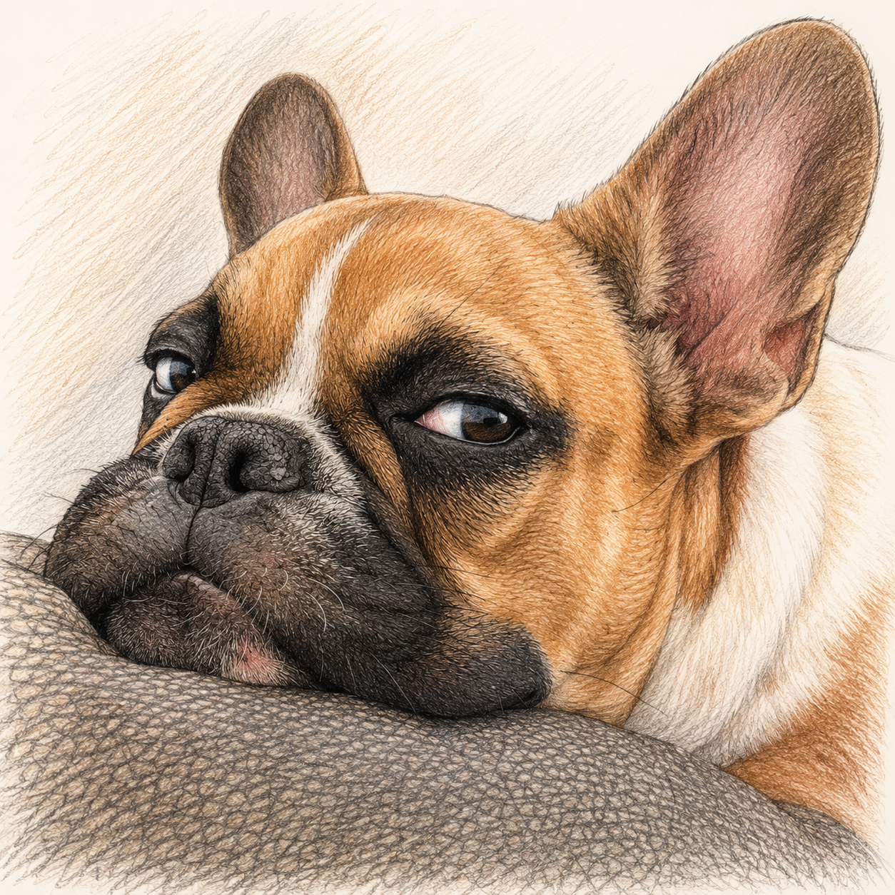 Joey the French Bulldog giving his signature side-eye